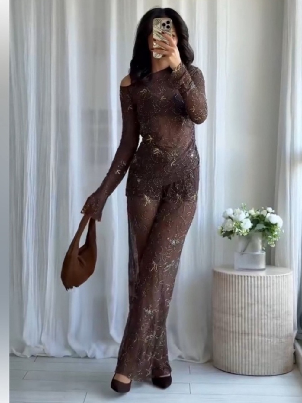ZARA BEADED SEQUIN PANTS - Picture 4 of 15